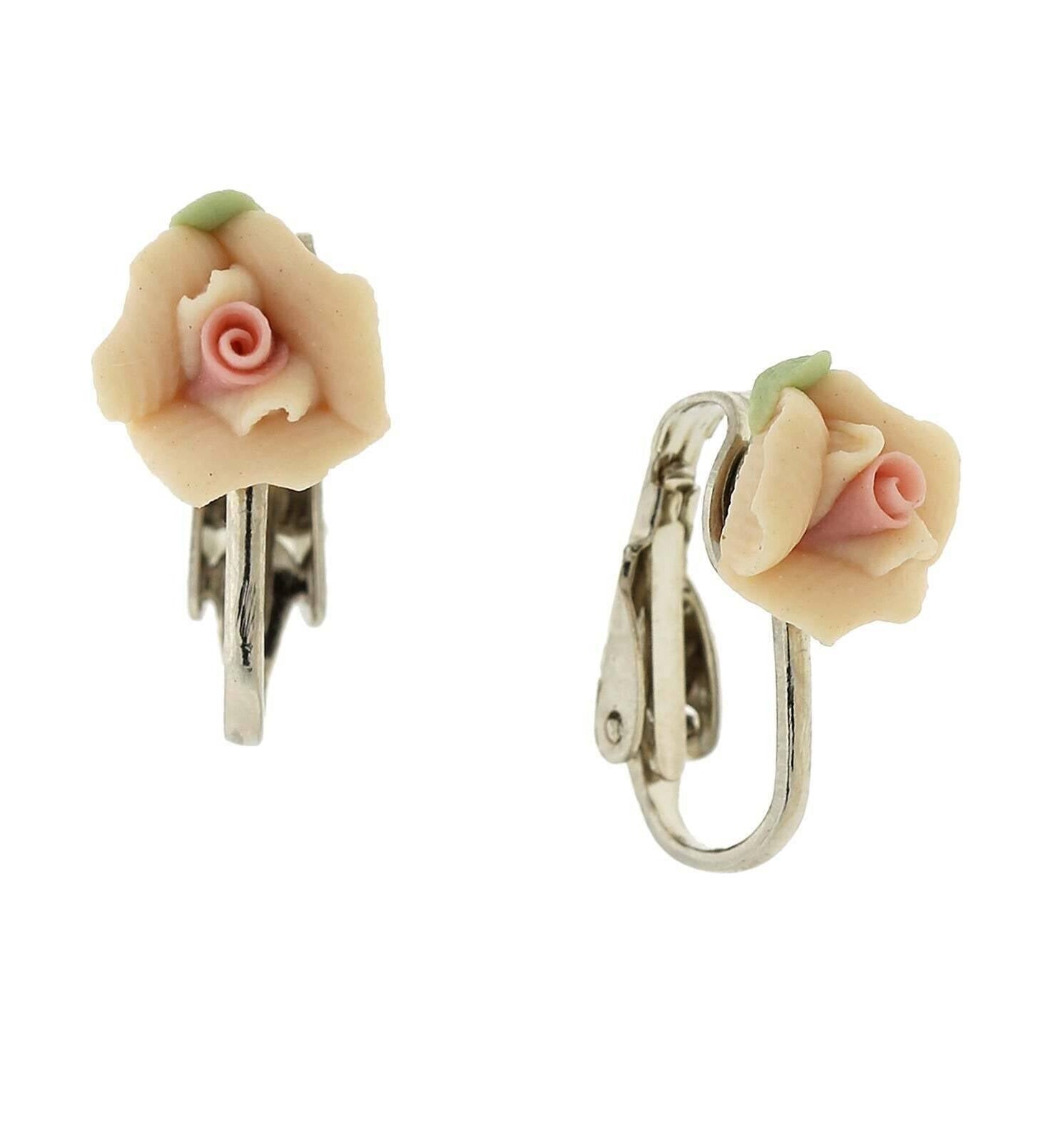 1928 Bridal Porcelain Rose Clip On Earrings