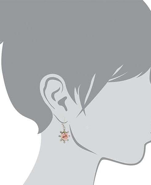 1928 Jewelry Pink Porcelain Rose And Round Crystal Drop Earrings