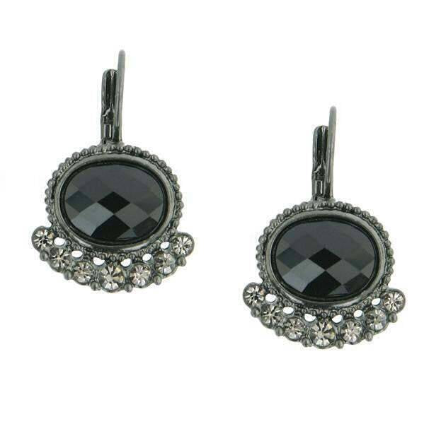 2028 Jewelry Black Oval Stone & Diamond Crystal Lever Back Earrings