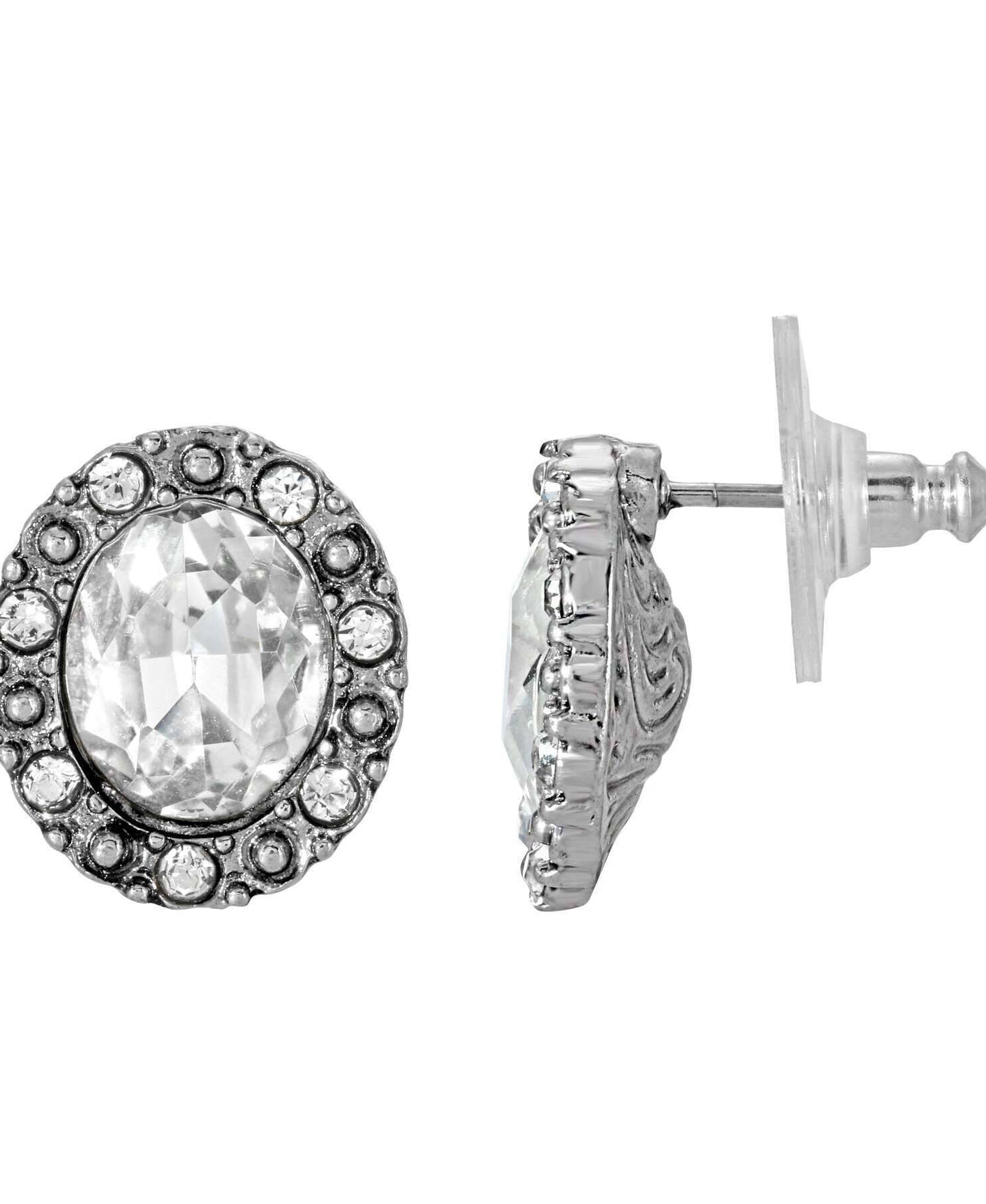 1928 Jewelry Crystal Clear Post Button Earrings