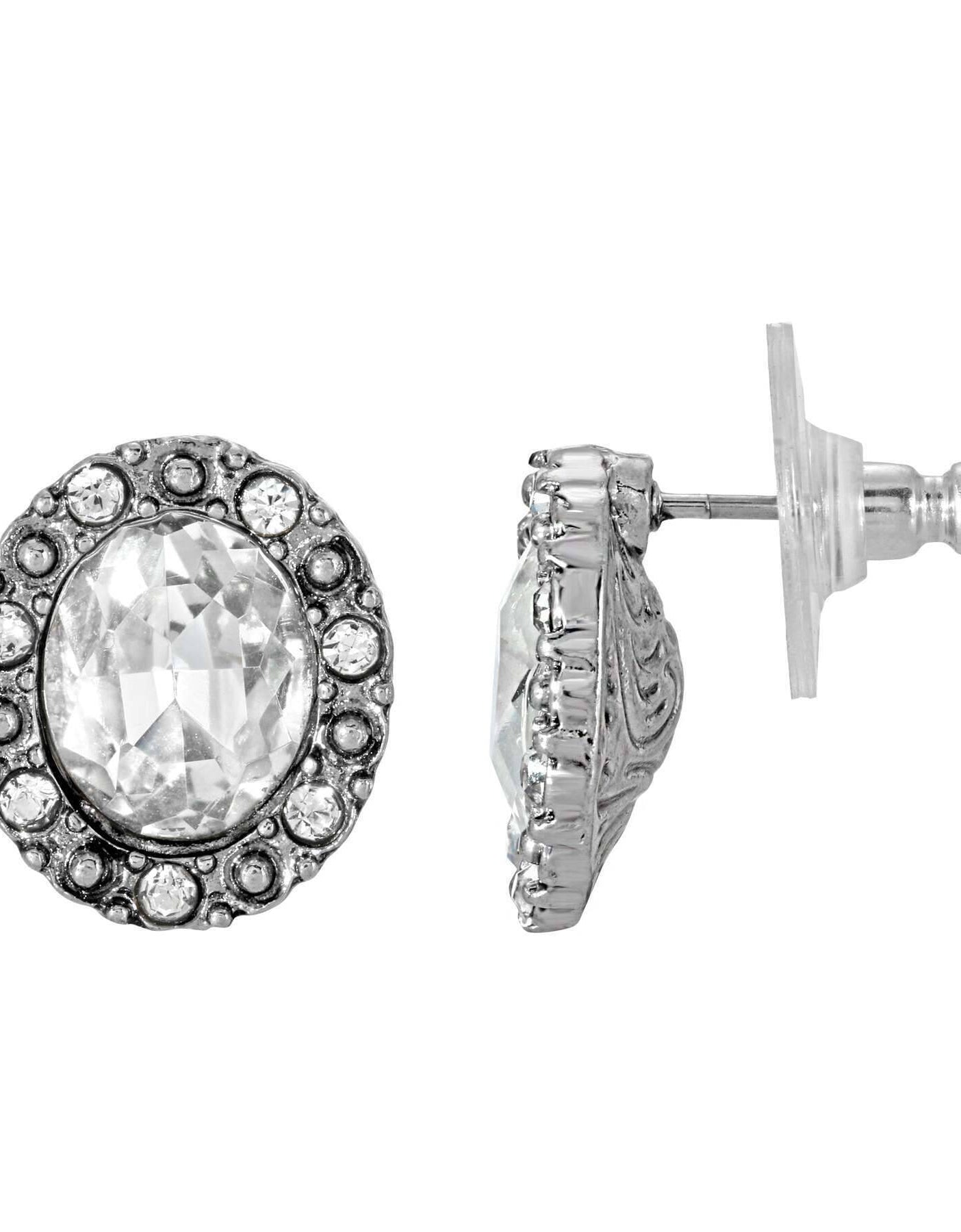 1928 Jewelry Crystal Clear Post Button Earrings