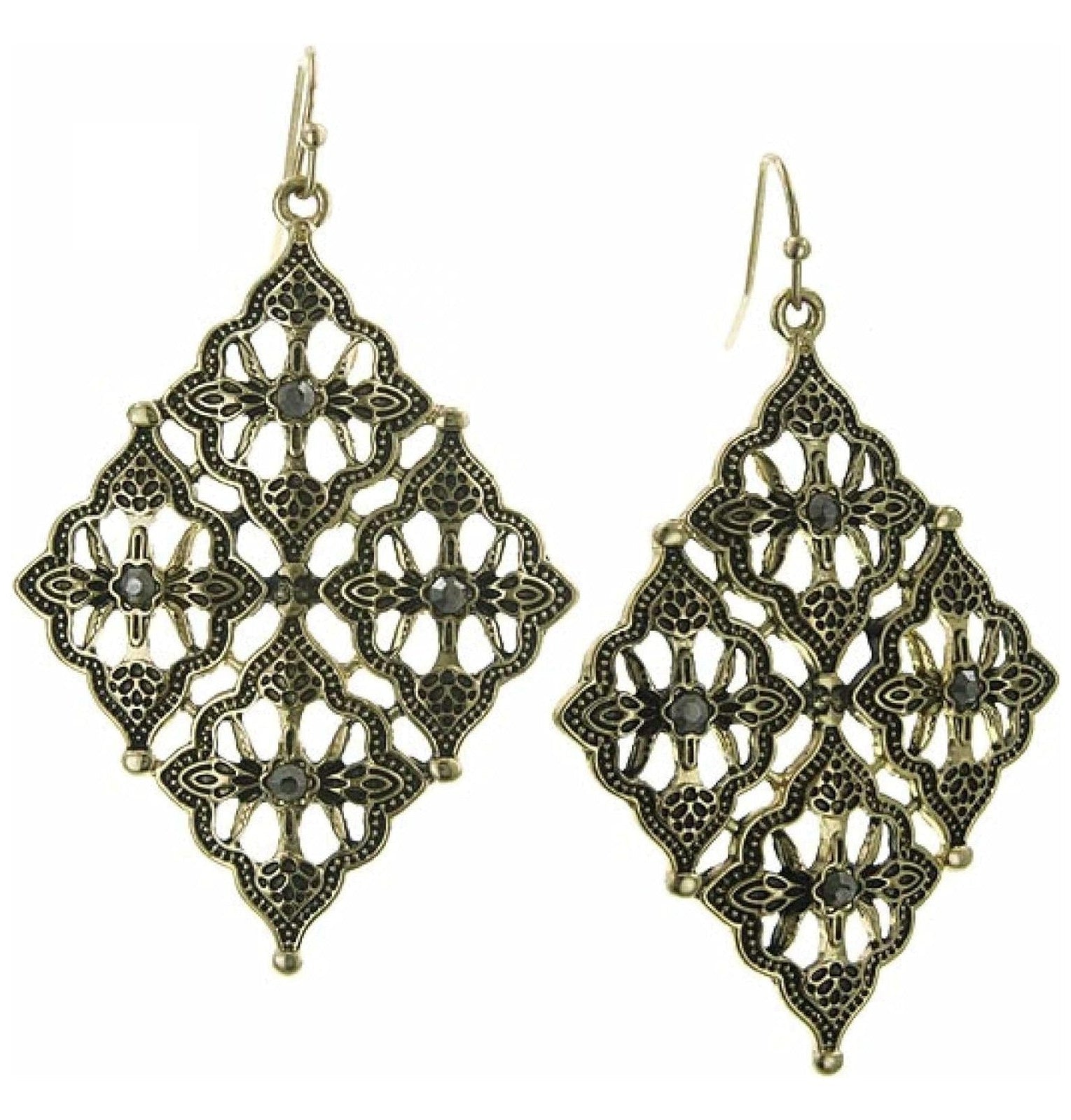 2028 Jewelry Diamond Filigree Hematite Stone Drop Earrings
