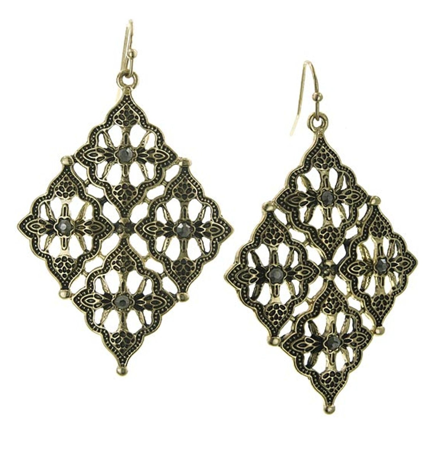 2028 Jewelry Diamond Filigree Hematite Stone Drop Earrings