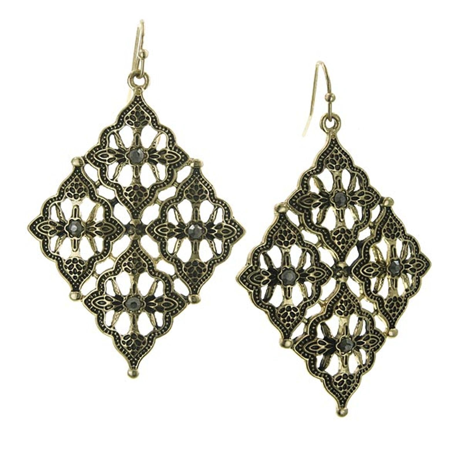 2028 Jewelry Diamond Filigree Hematite Stone Drop Earrings