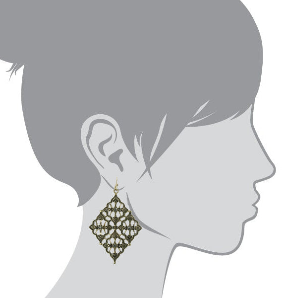 2028 Jewelry Diamond Filigree Hematite Stone Drop Earrings