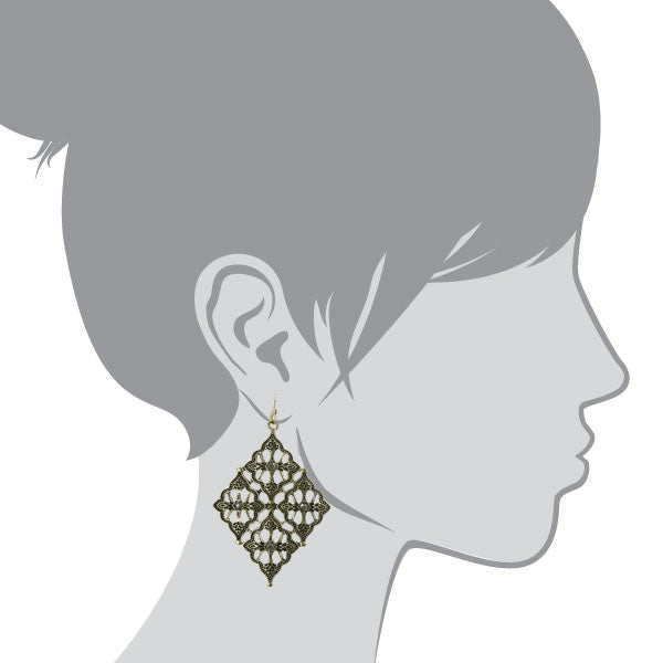 2028 Jewelry Diamond Filigree Hematite Stone Drop Earrings