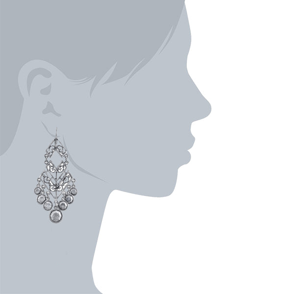 T.R.U. Silver Round Stones Chevron Chandelier Earrings