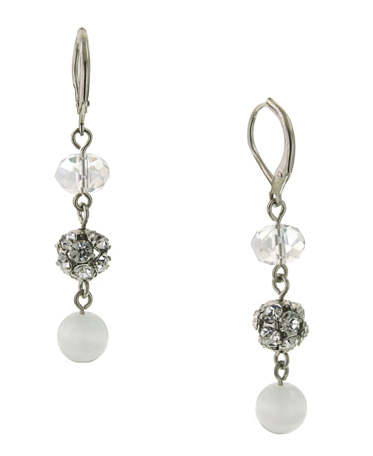 2028 Jewelry White Cats Eye Crystal Fireball Drop Earrings