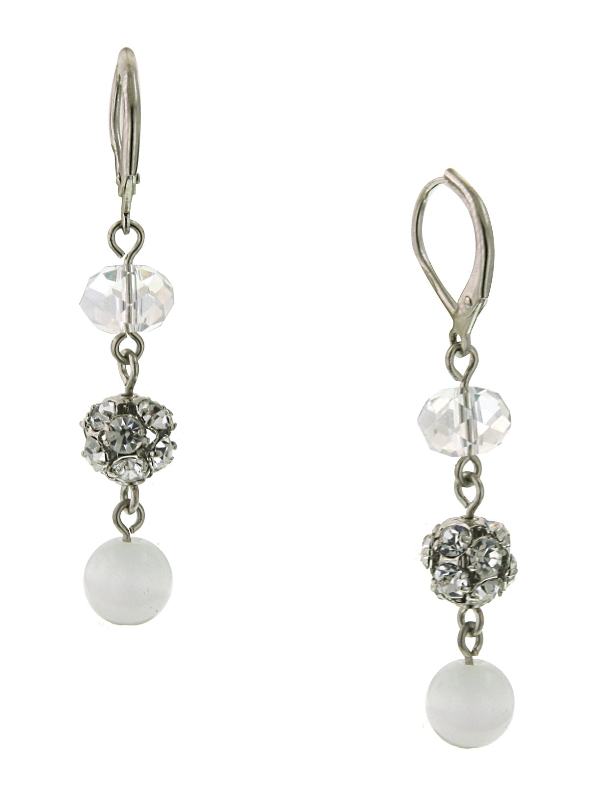 2028 Jewelry White Cats Eye Crystal Fireball Drop Earrings