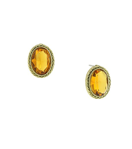 1928 Jewelry Topaz Oval Button Earrings
