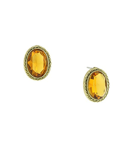 1928 Jewelry Topaz Oval Button Earrings