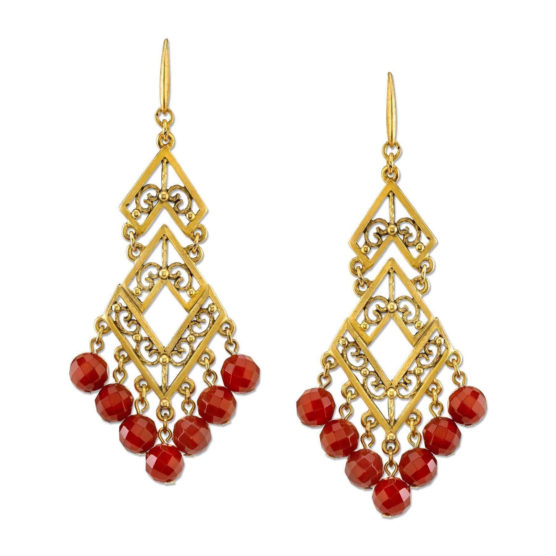 T.R.U. Carnelian Gemstones Chevron Chandelier Earrings