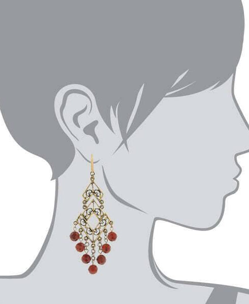 T.R.U. Carnelian Gemstones Chevron Chandelier Earrings