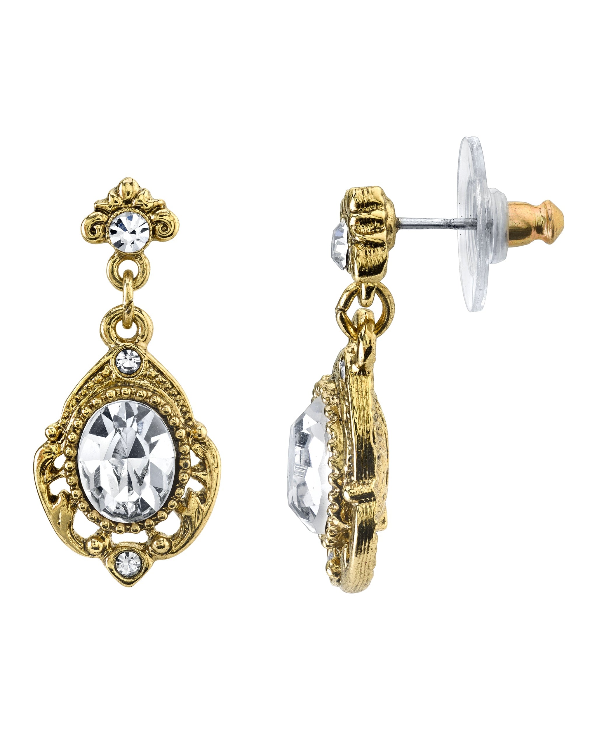 1928 Jewelry Golden Glitz Oval Crystal Drop Earrings