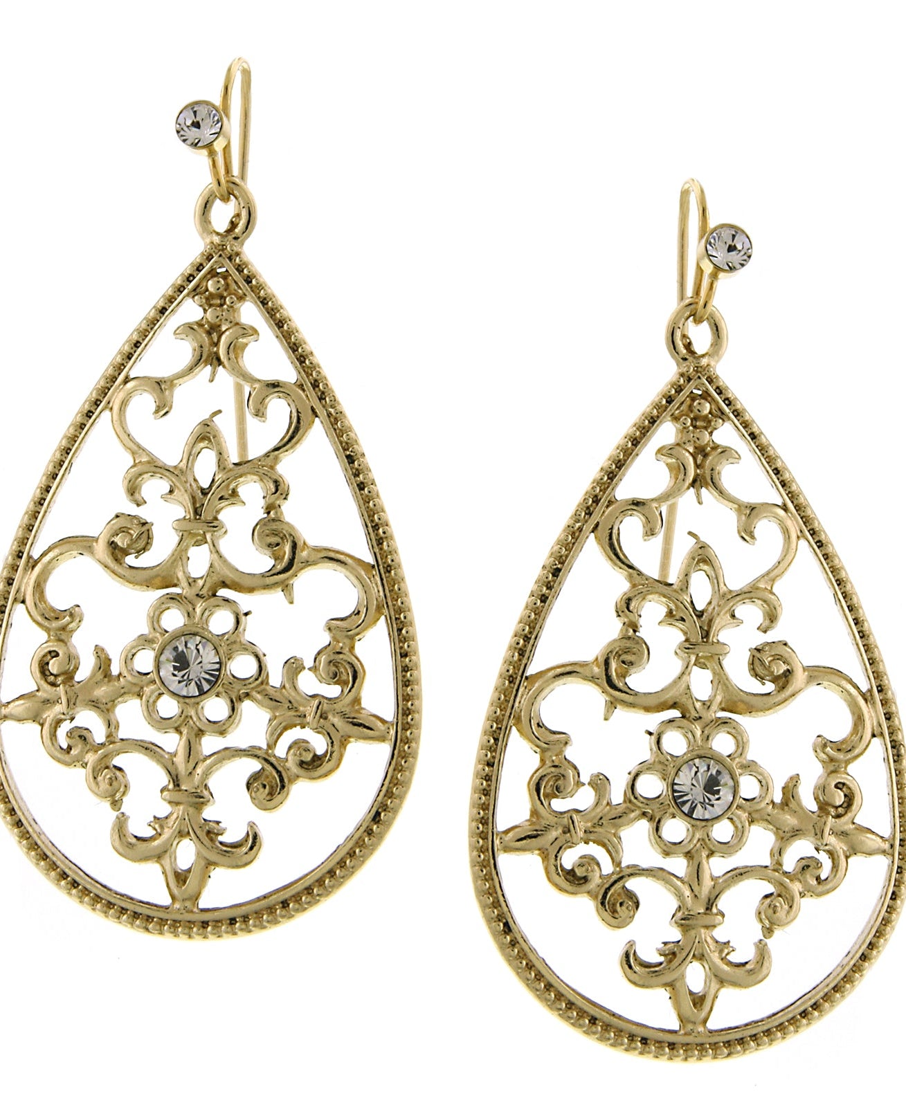 1928 Jewelry Golden Glitz Teardrop Crystal Filigree Drop Earrings