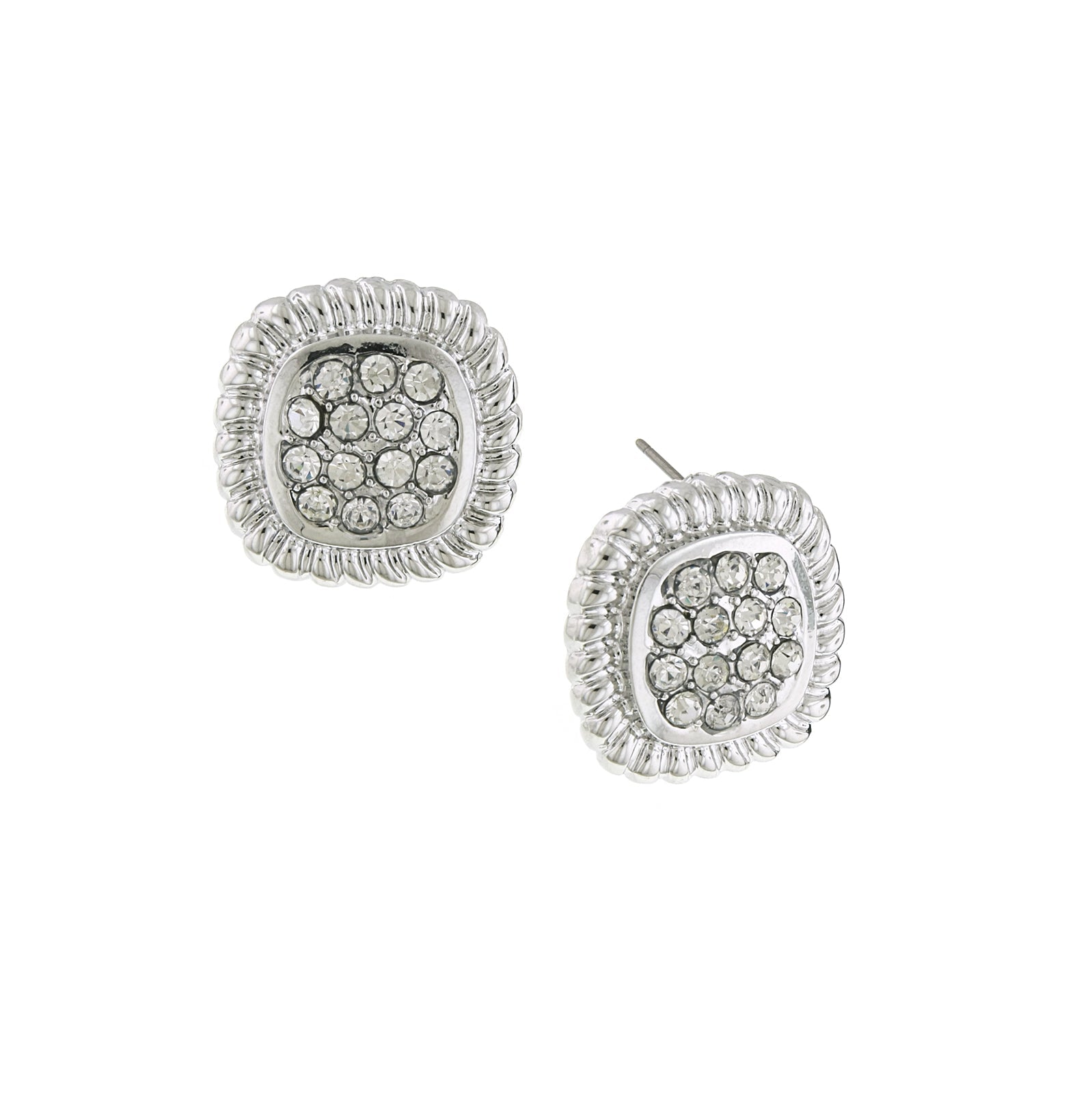 1928 Jewelry Square Pave Crystal Button Earrings