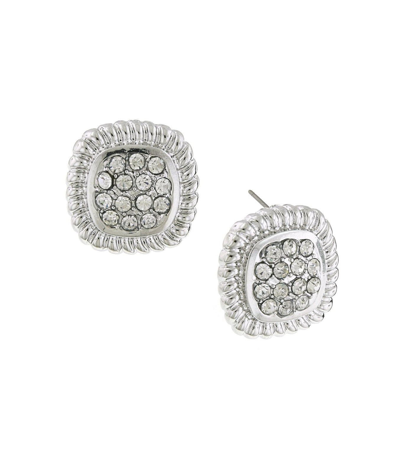 1928 Jewelry Square Pave Crystal Button Earrings