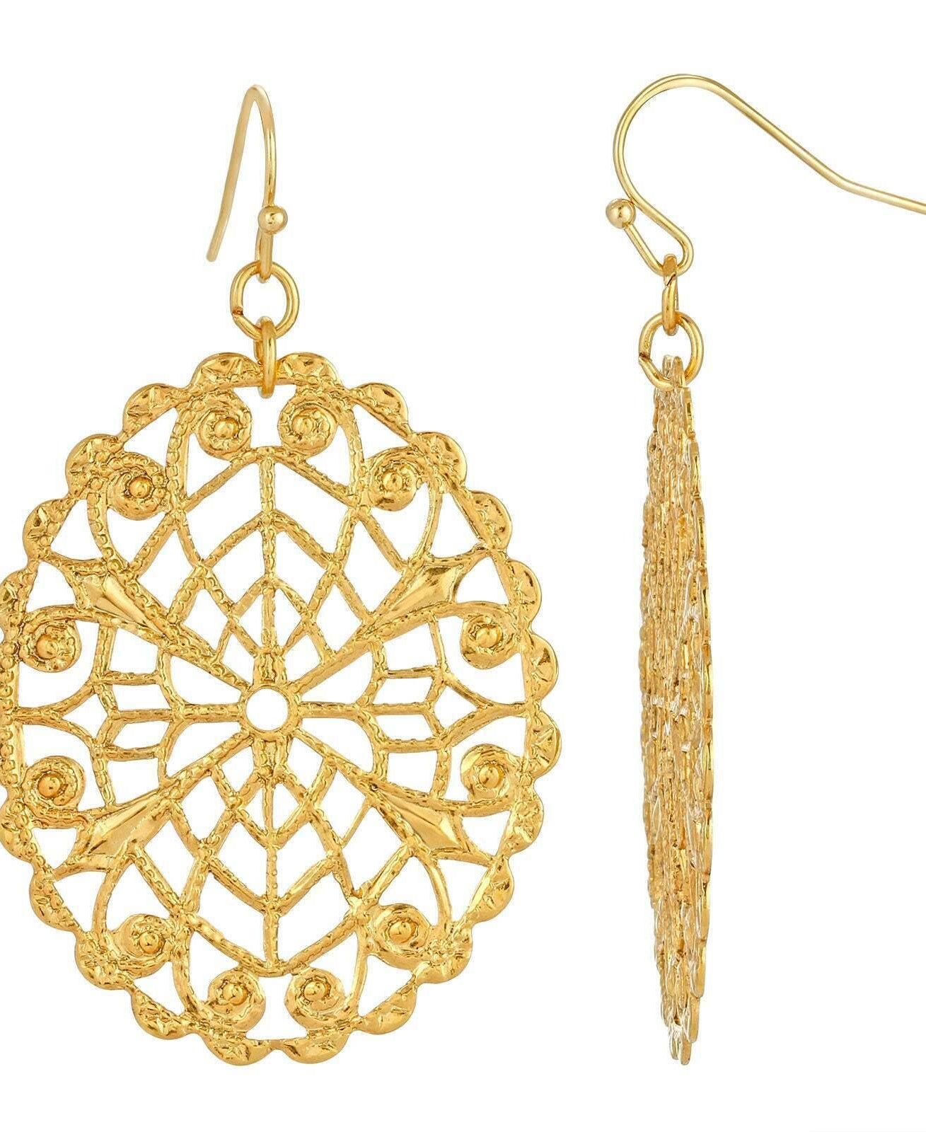 1928 Jewelry Intricate Oval Filigree Drop Earrings