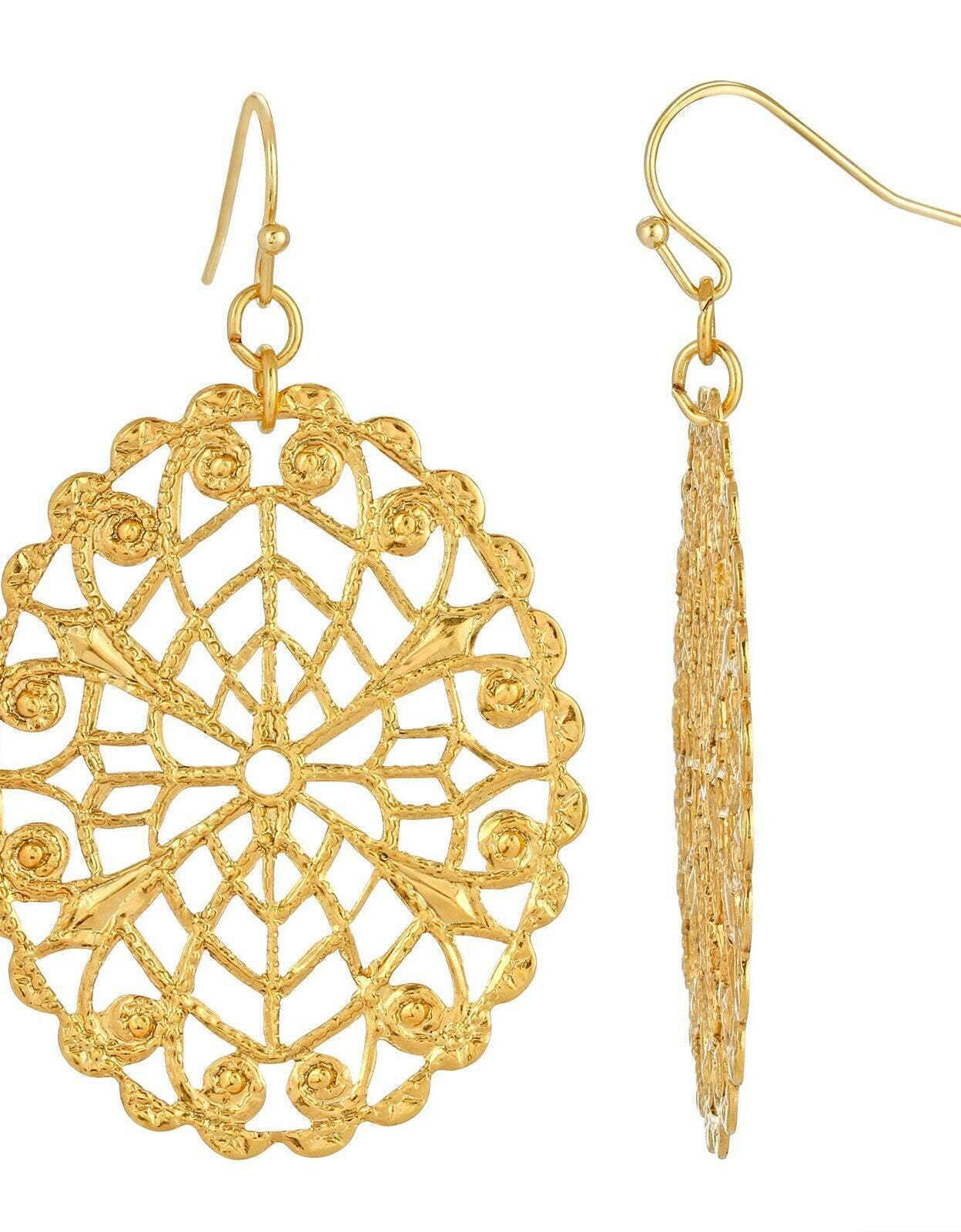 1928 Jewelry Intricate Oval Filigree Drop Earrings