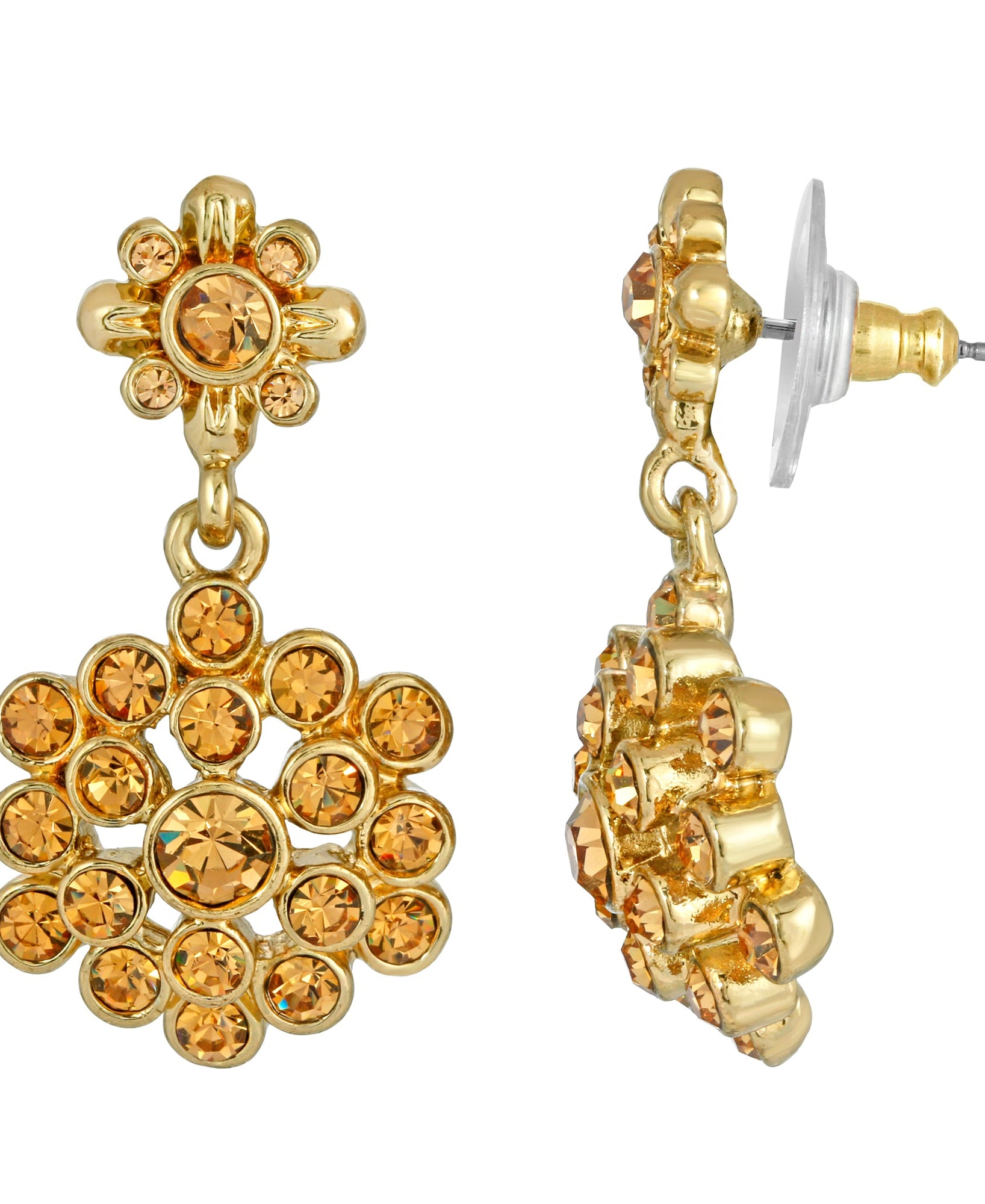 2028 Jewelry Floral Cluster Crystal Drop Post Earrings