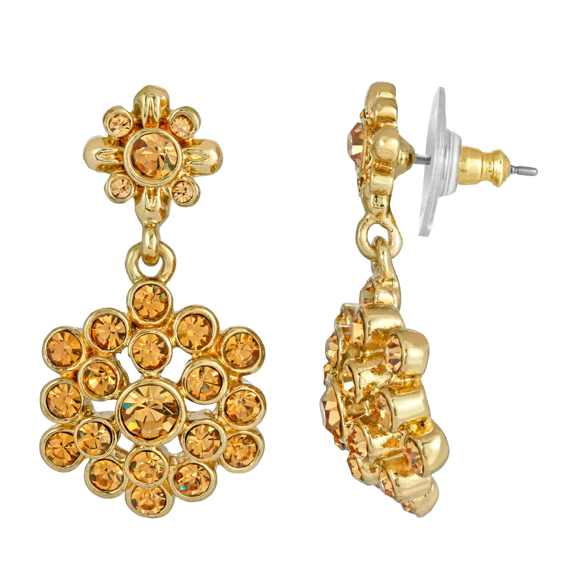 2028 Jewelry Floral Cluster Crystal Drop Post Earrings