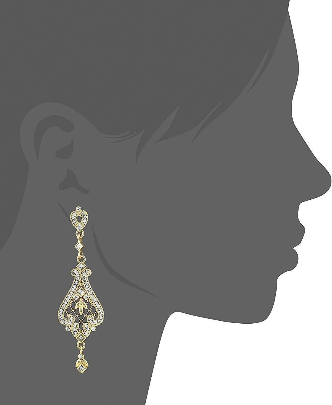 1928 Jewelry Bridal Filigree Pave Austrian Crystal Post Drop Earrings