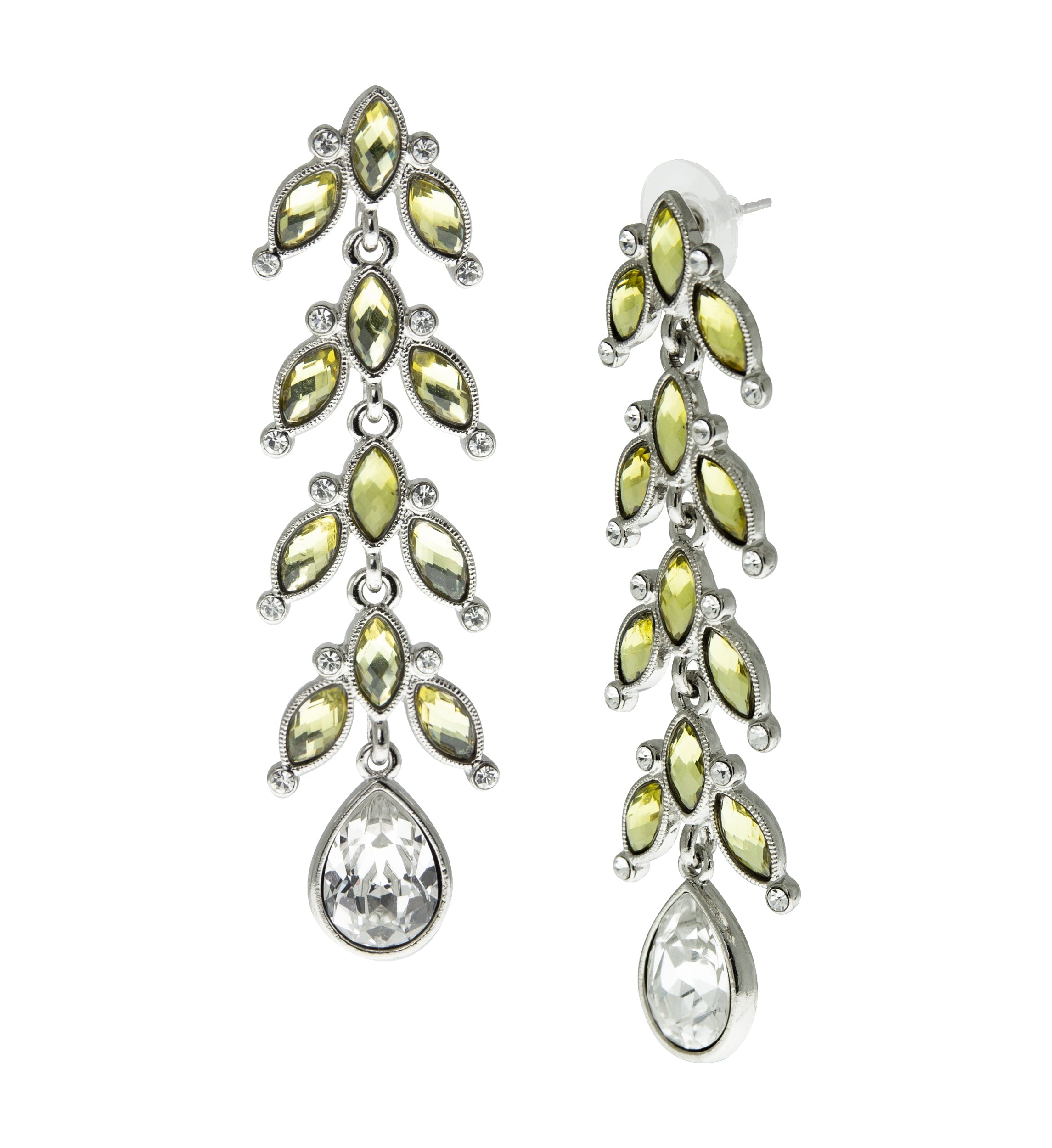 Antiquities Couture Crystal Vine Linear Teardrop Dangling Earrings