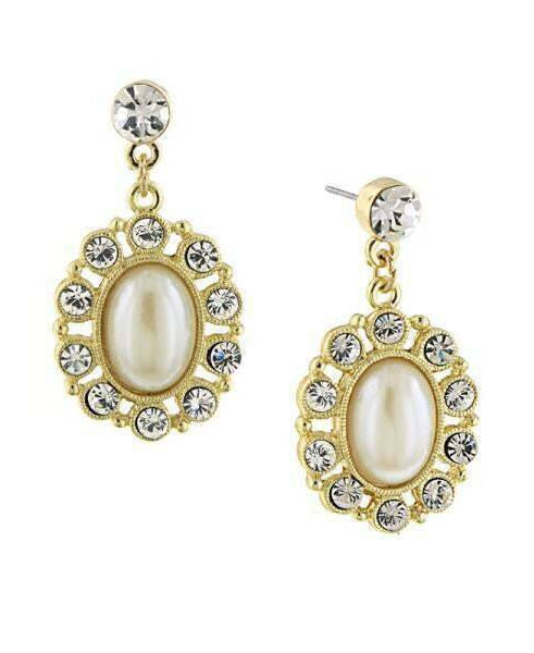 1928 Jewelry Faux Pearl Oval Drop Earrings