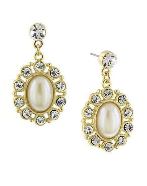 1928 Jewelry Faux Pearl Oval Drop Earrings