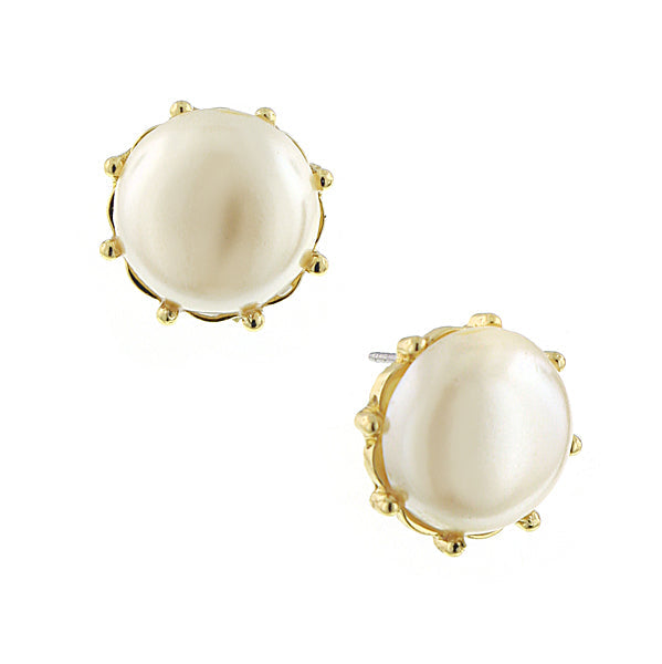 1928 Jewelry Round Faux Pearl Button Earrings