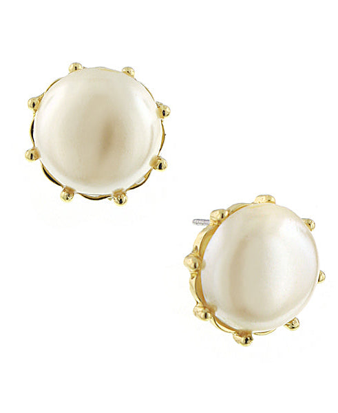 1928 Jewelry Round Faux Pearl Button Earrings