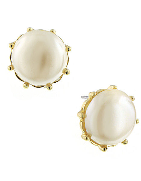 1928 Jewelry Round Faux Pearl Button Earrings