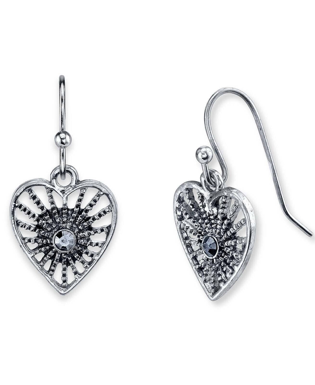 1928 Jewelry Radiating Heart Crystal Drop Earrings