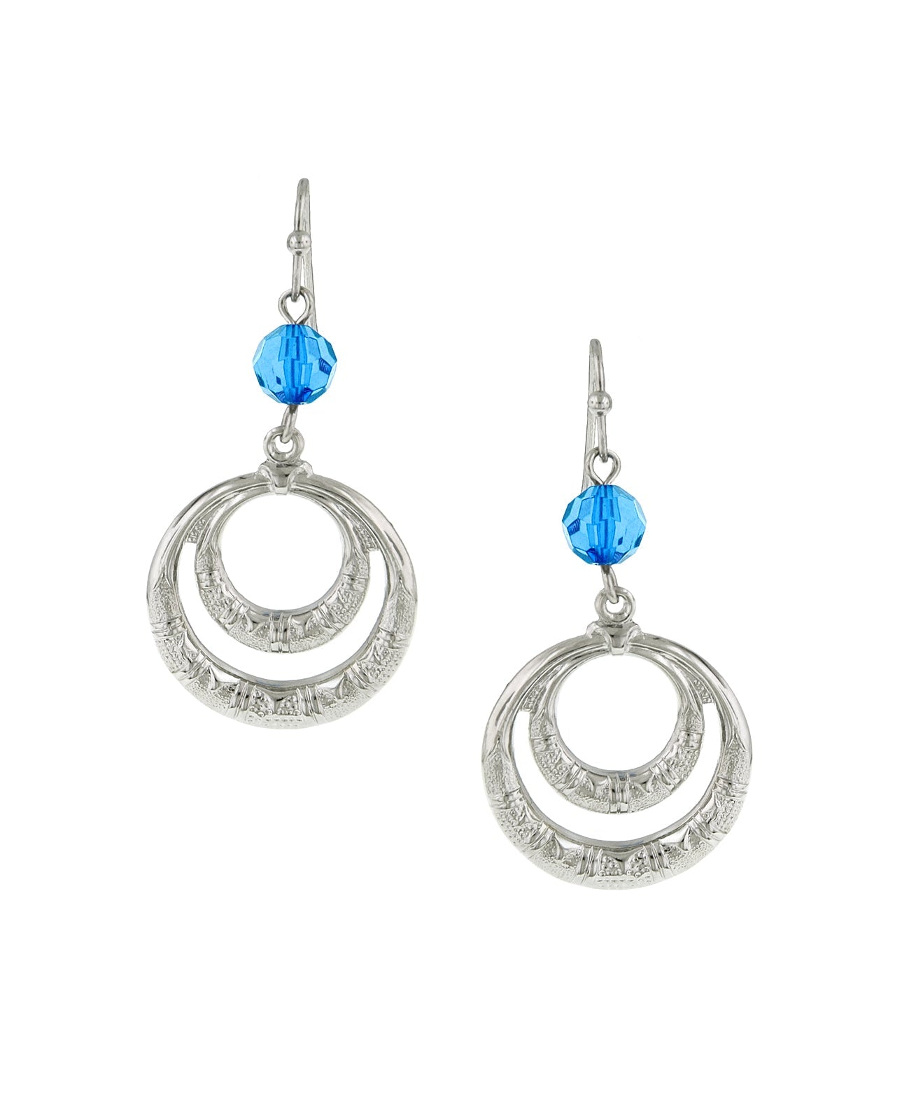1928 Jewelry Blue Front Faced Hoop Earrings