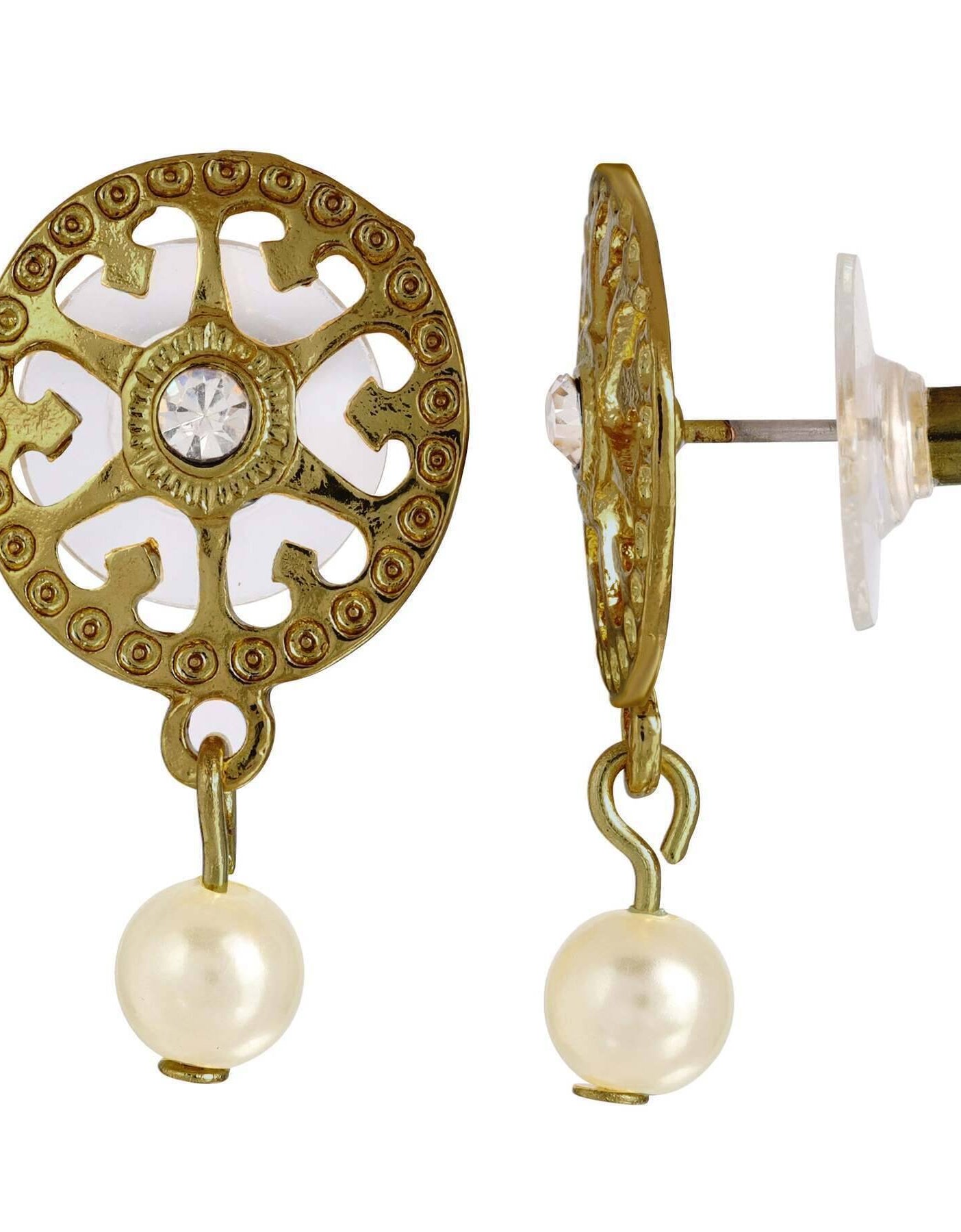 1928 Jewelry Romanesque Crystal And Faux Pearl Filigree Earrings