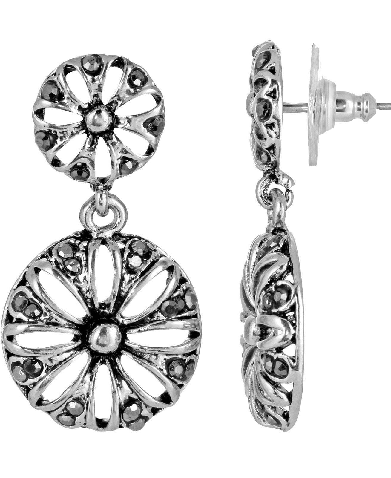 1928 Jewelry Hematite Color Accent Drop Earrings