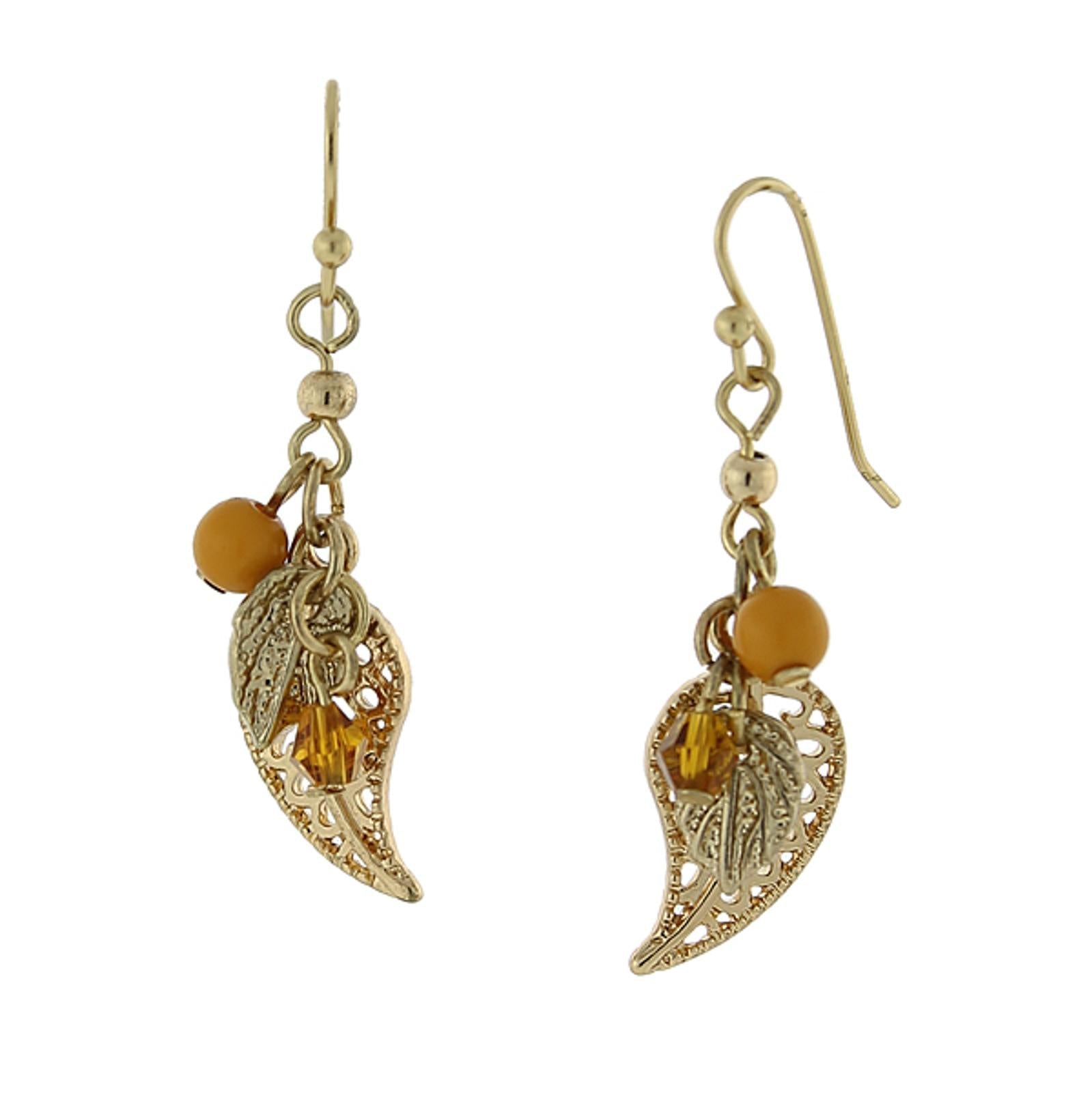 2028 Jewelry Filigree Leaf And Beads Dangle Earrings
