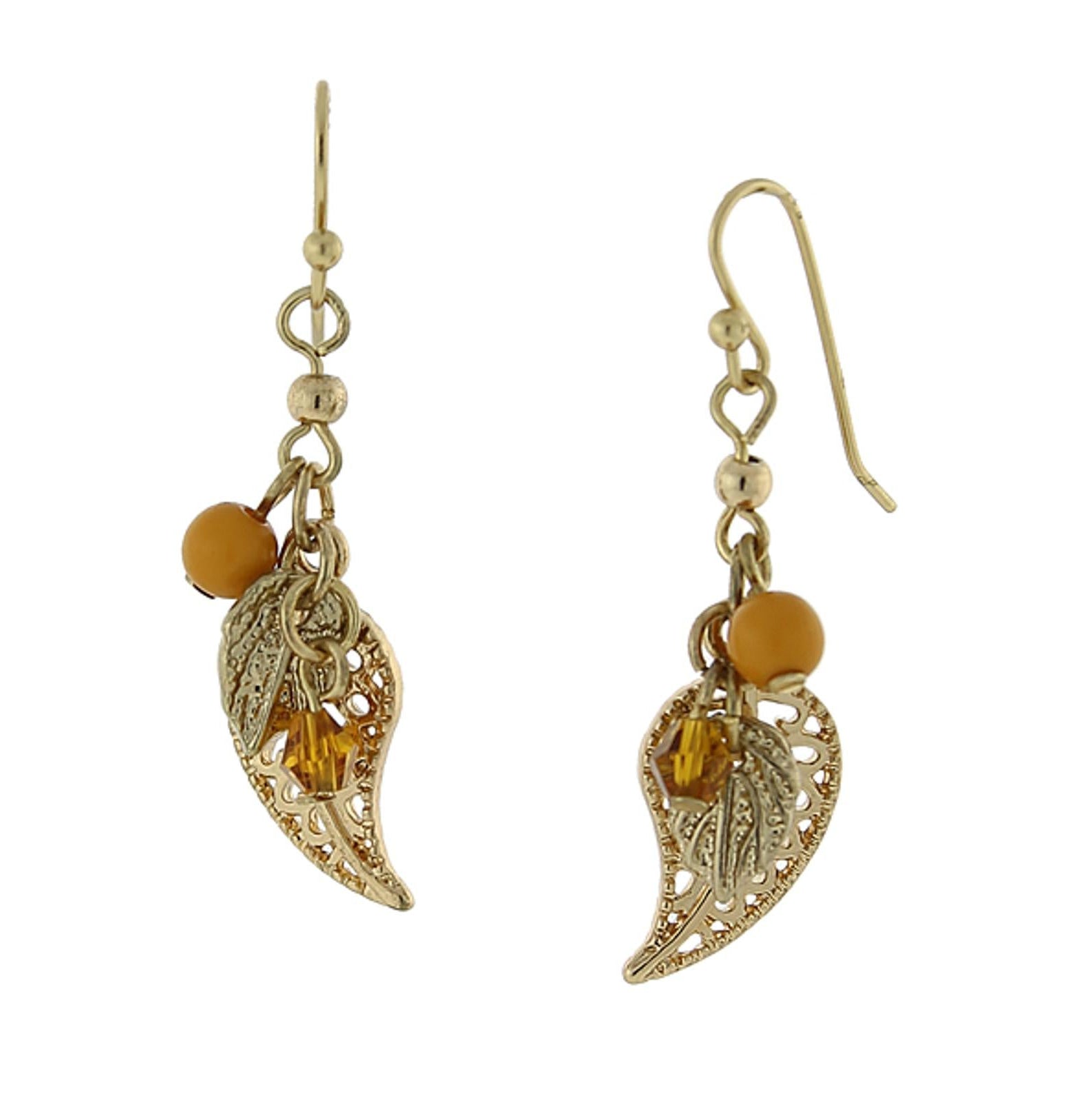 2028 Jewelry Filigree Leaf And Beads Dangle Earrings