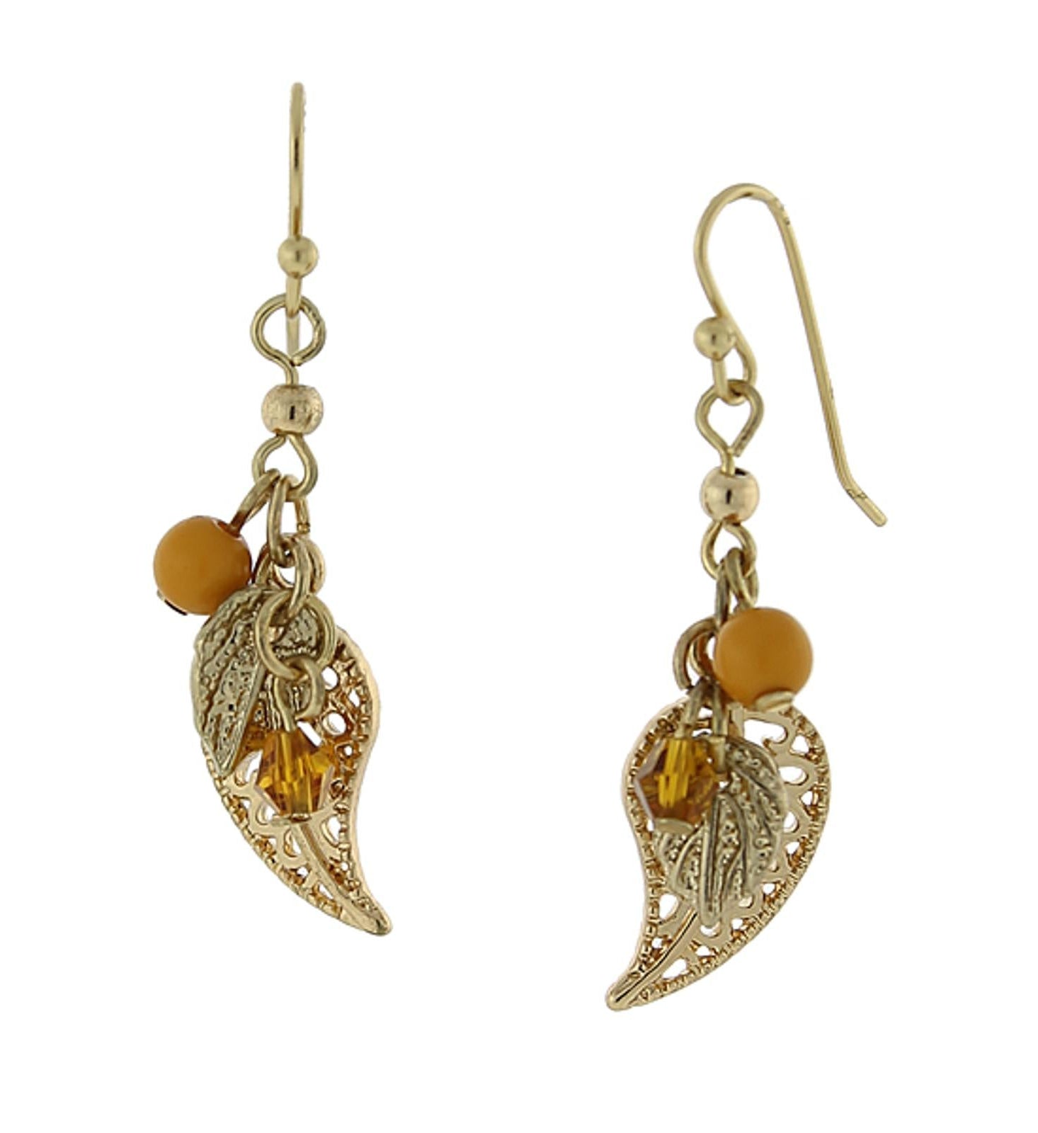 2028 Jewelry Filigree Leaf And Beads Dangle Earrings