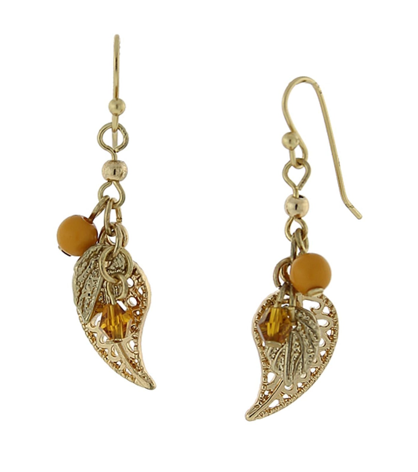 2028 Jewelry Filigree Leaf And Beads Dangle Earrings