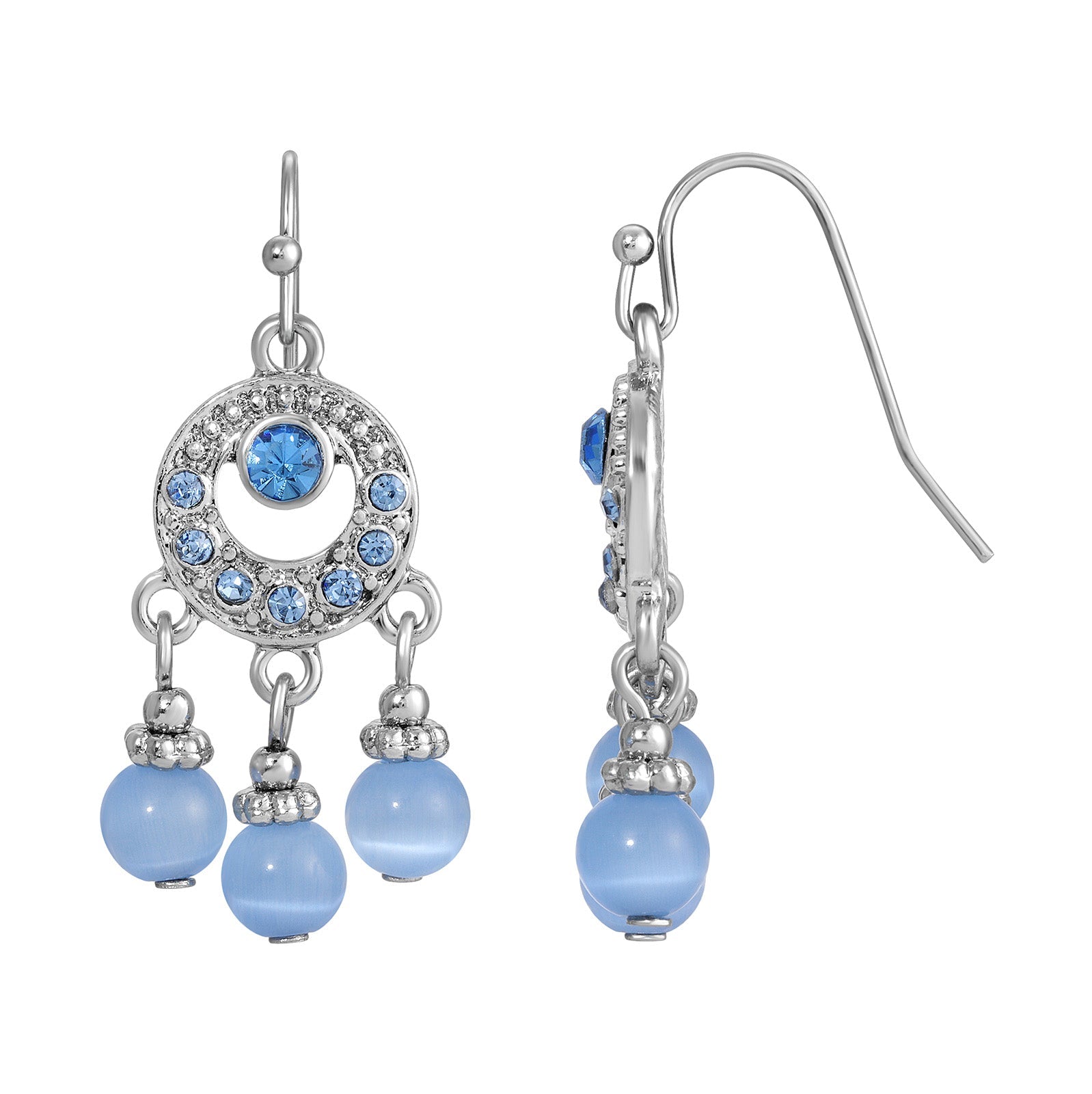 1928 Jewelry Light Sapphire Blue Cats Eye Bead Drop Earrings