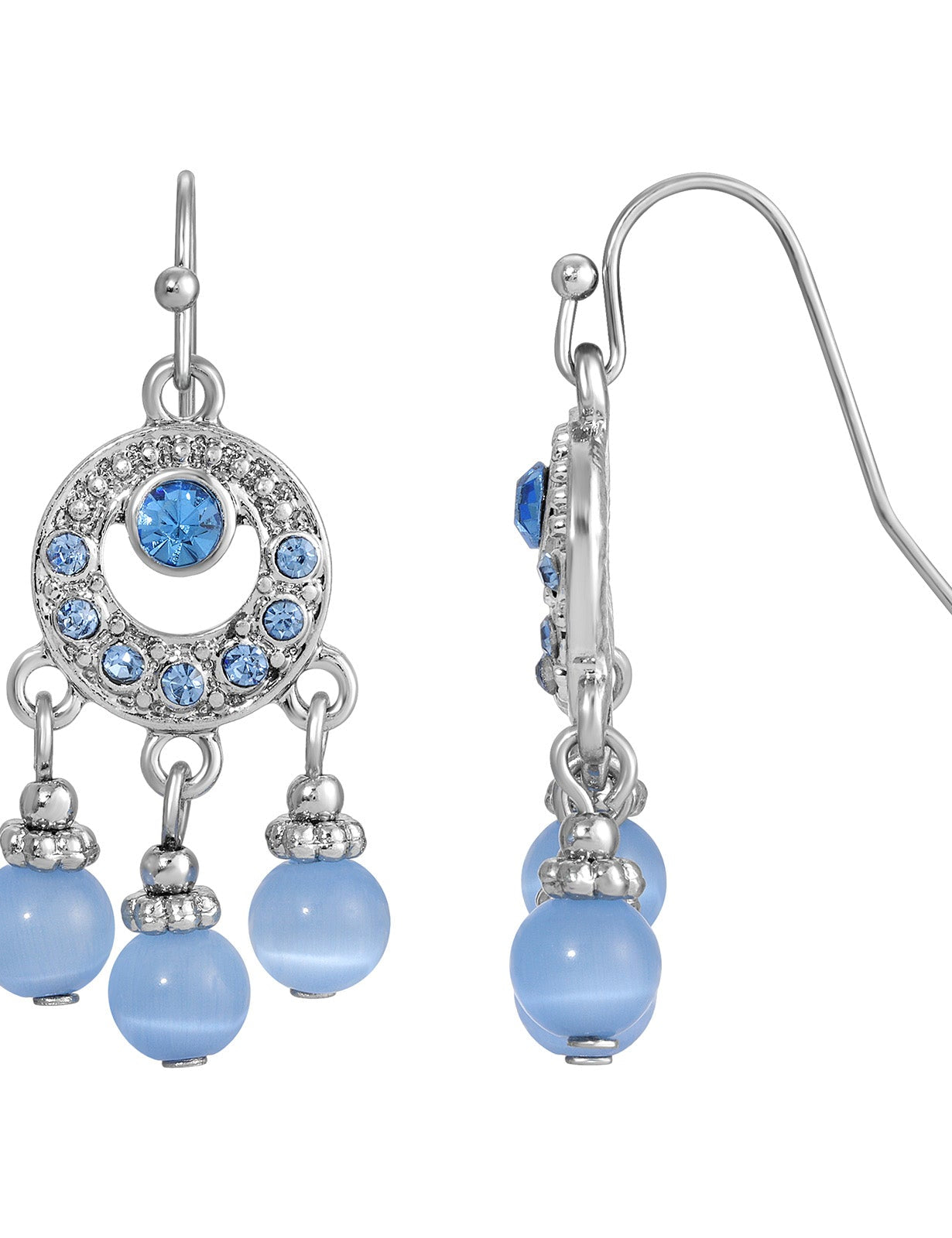 1928 Jewelry Light Sapphire Blue Cats Eye Bead Drop Earrings
