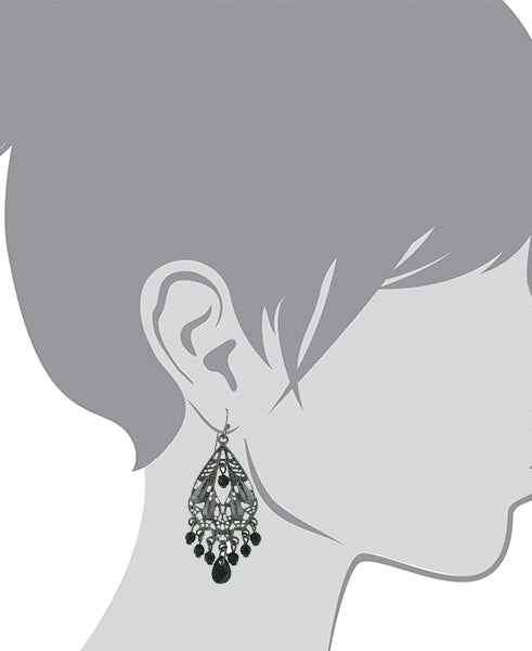 1928 Jewelry Black Faceted Bead Filigree Chandelier Earrings