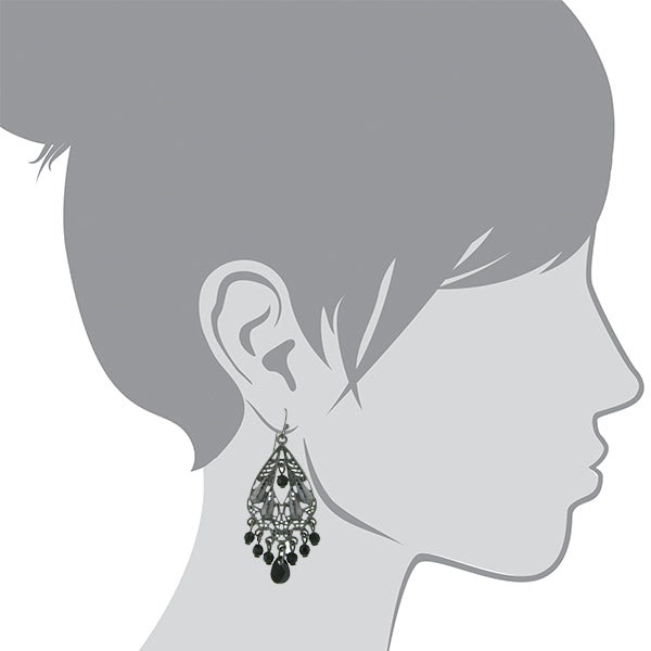 1928 Jewelry Black Faceted Bead Filigree Chandelier Earrings