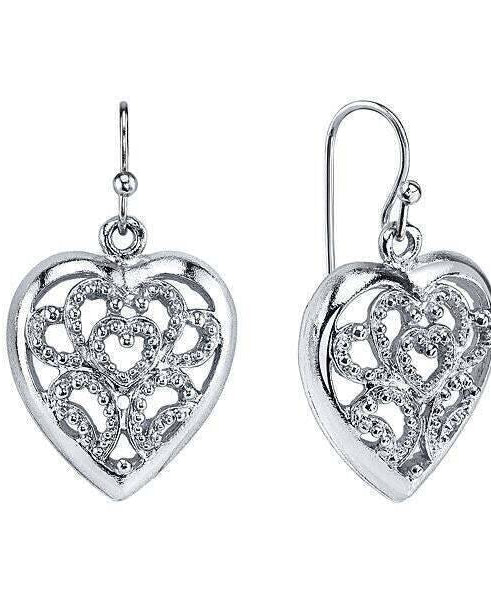 1928 Jewelry Filigree Heart Drop Earrings