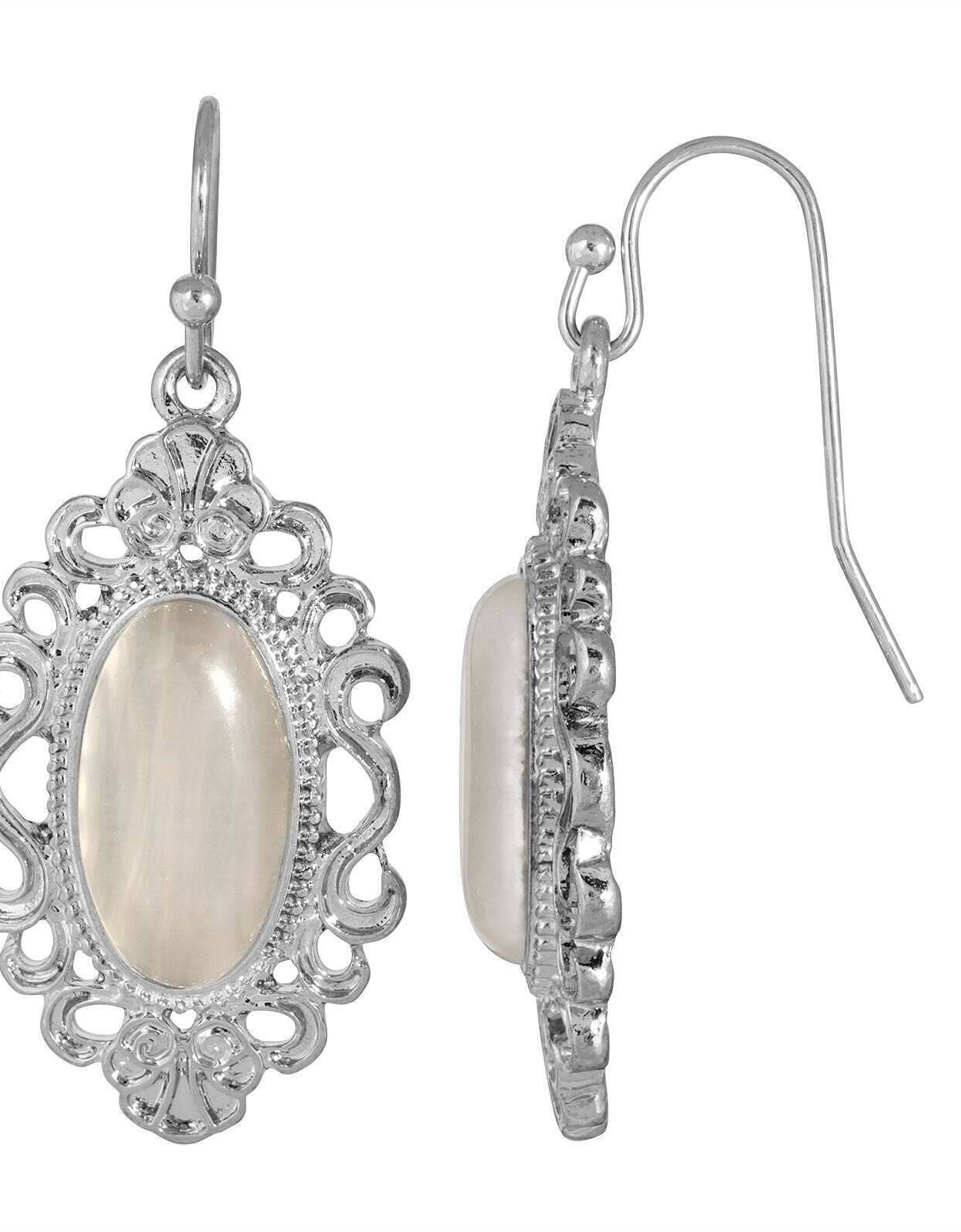 1928 Jewelry Antique Flair Oval Cats Eye Drop Earrings