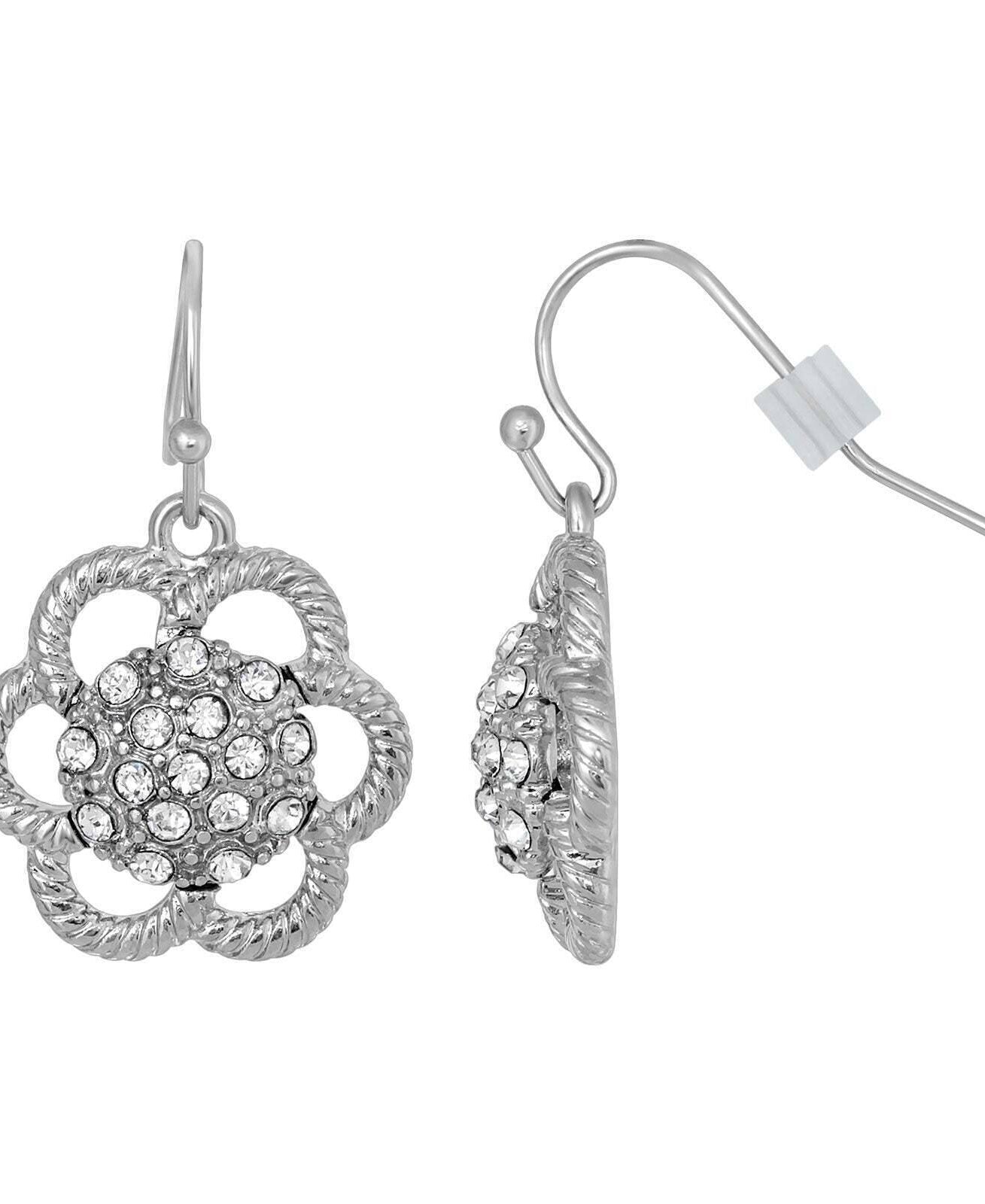 1928 Jewelry Crystal Studded Flower Drop Earrings