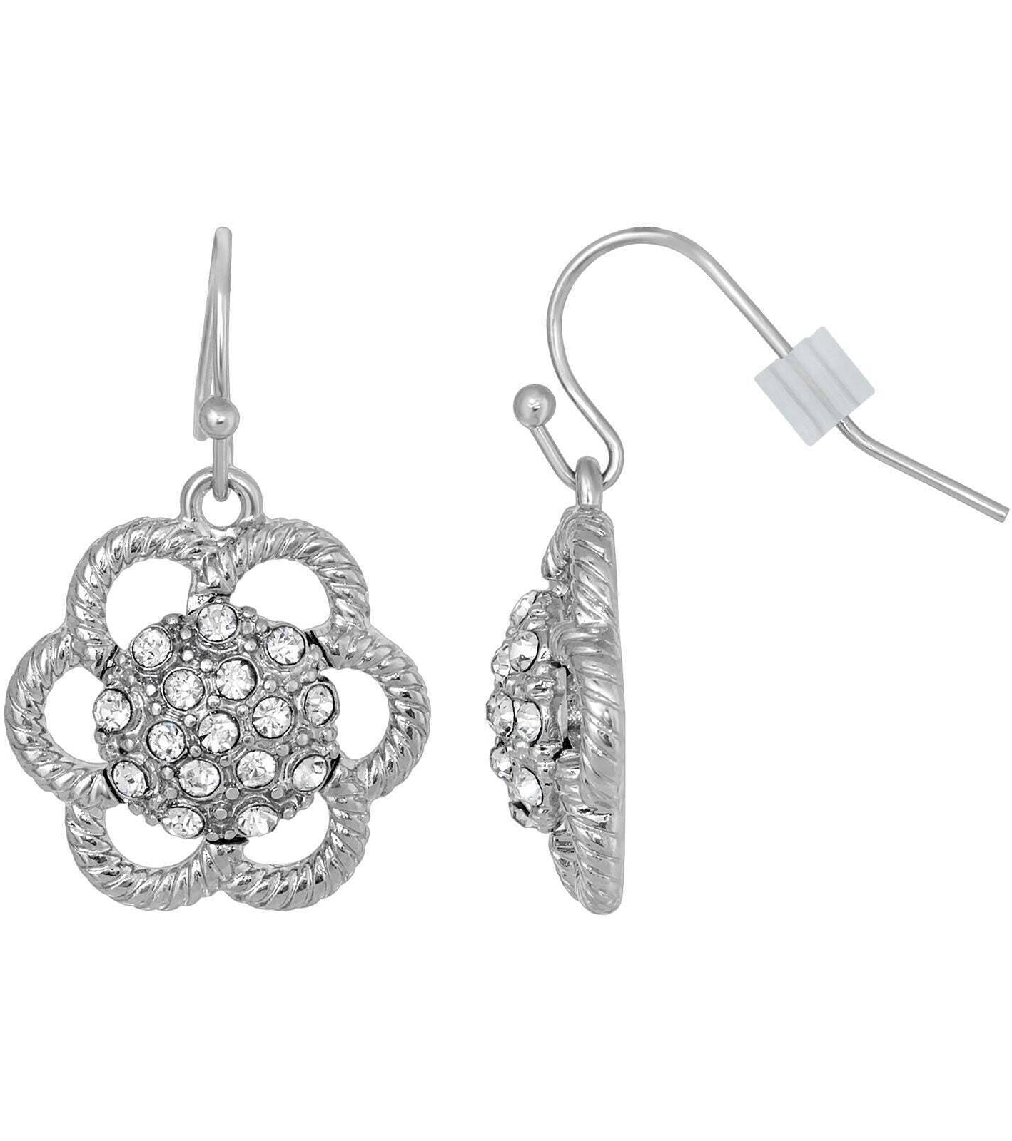 1928 Jewelry Crystal Studded Flower Drop Earrings