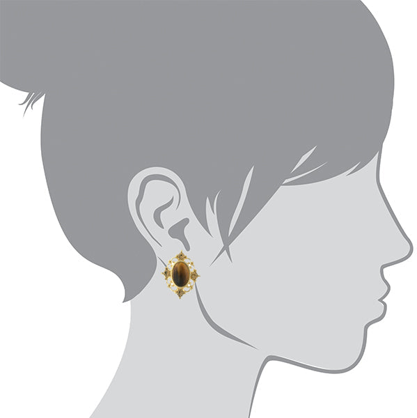 1928 Jewelry Topaz Crystal And Topaz Cat Eye Button Earrings