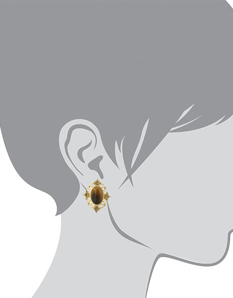 1928 Jewelry Topaz Crystal And Topaz Cat Eye Button Earrings